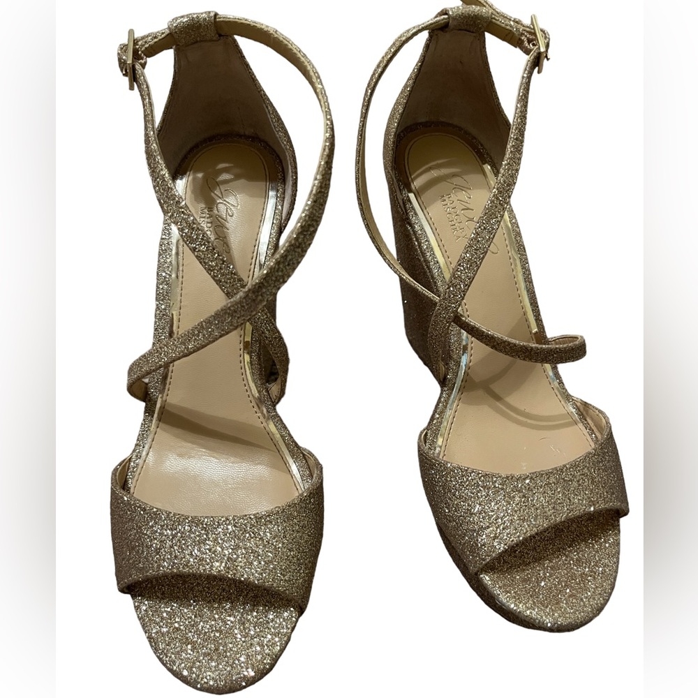 Badgley Mischka Gold Glitter Wedges